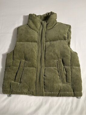 7 For All Mankind Olive Green Corduroy Puffer Vest Size S Cozy